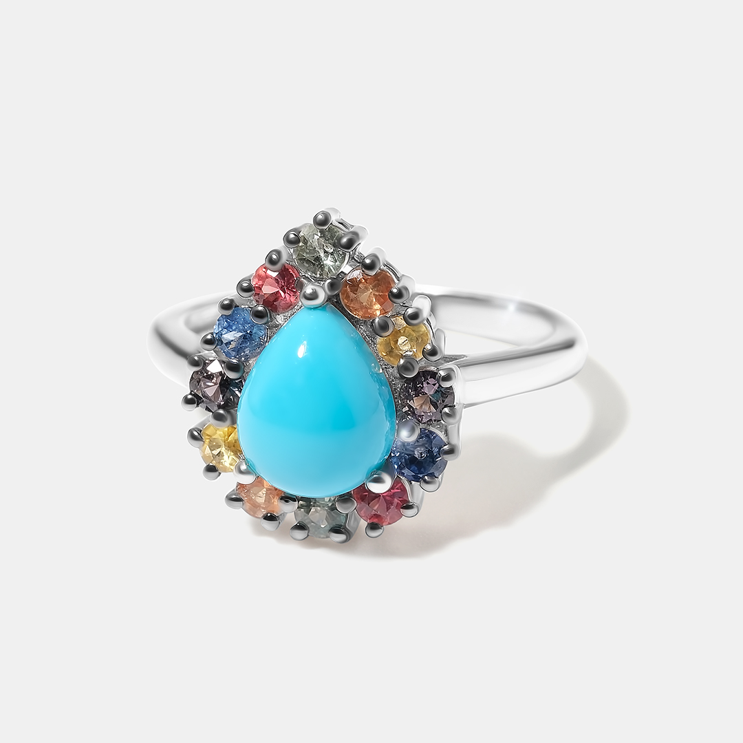 Серебряное кольцо с бирюзой и мультисапфирами