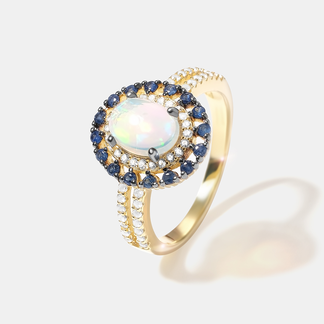 Серебрянок кольцо с опалом и сапфирами