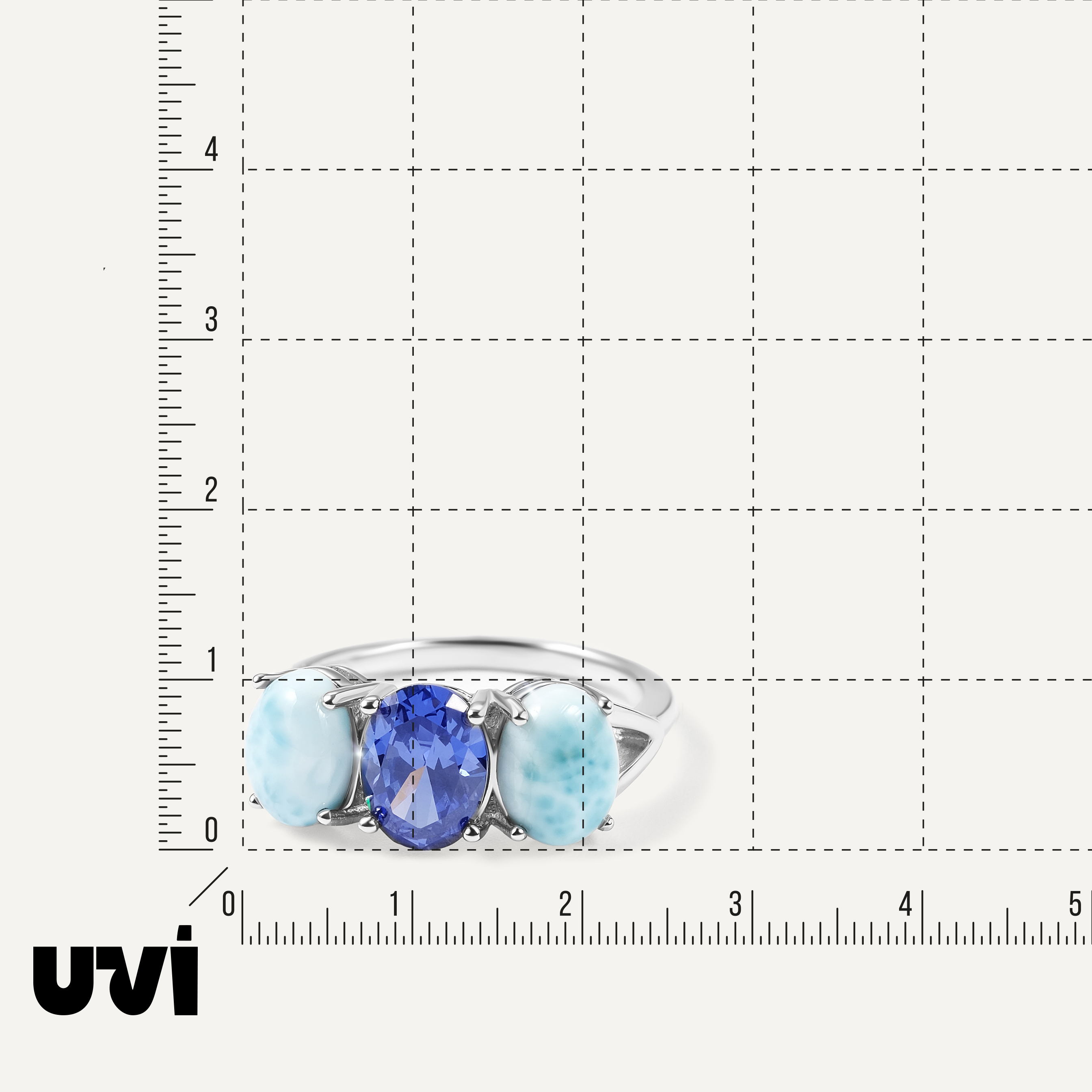 Серебряное кольцо с танзанитом и ларимарами