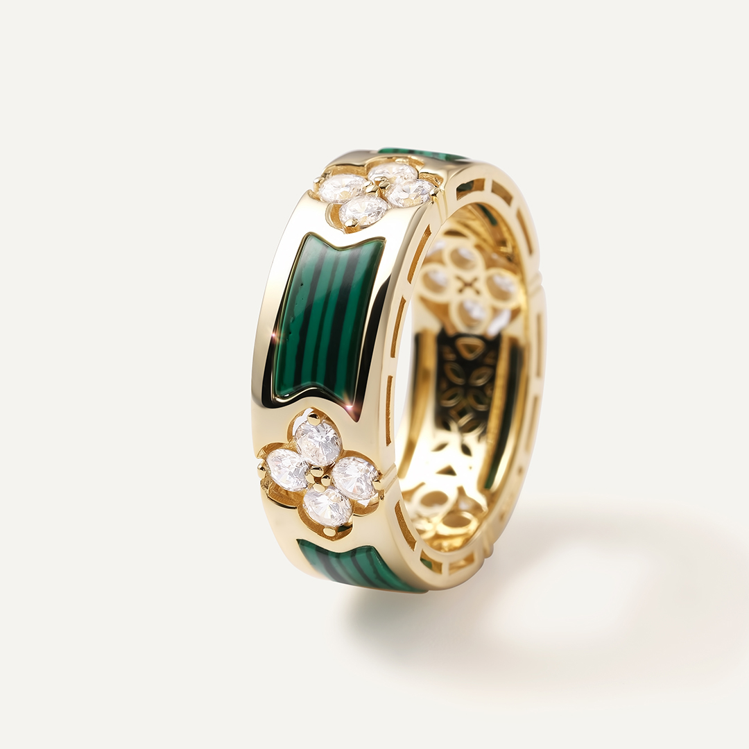 Серебряное кольцо с малахитами "Клевер"