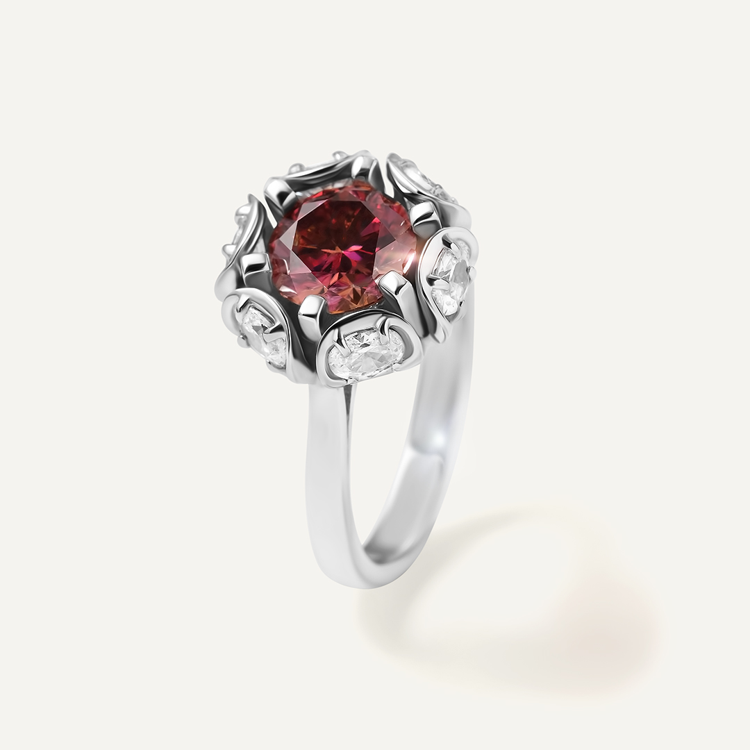 Серебряное кольцо с арбузным муассанитом