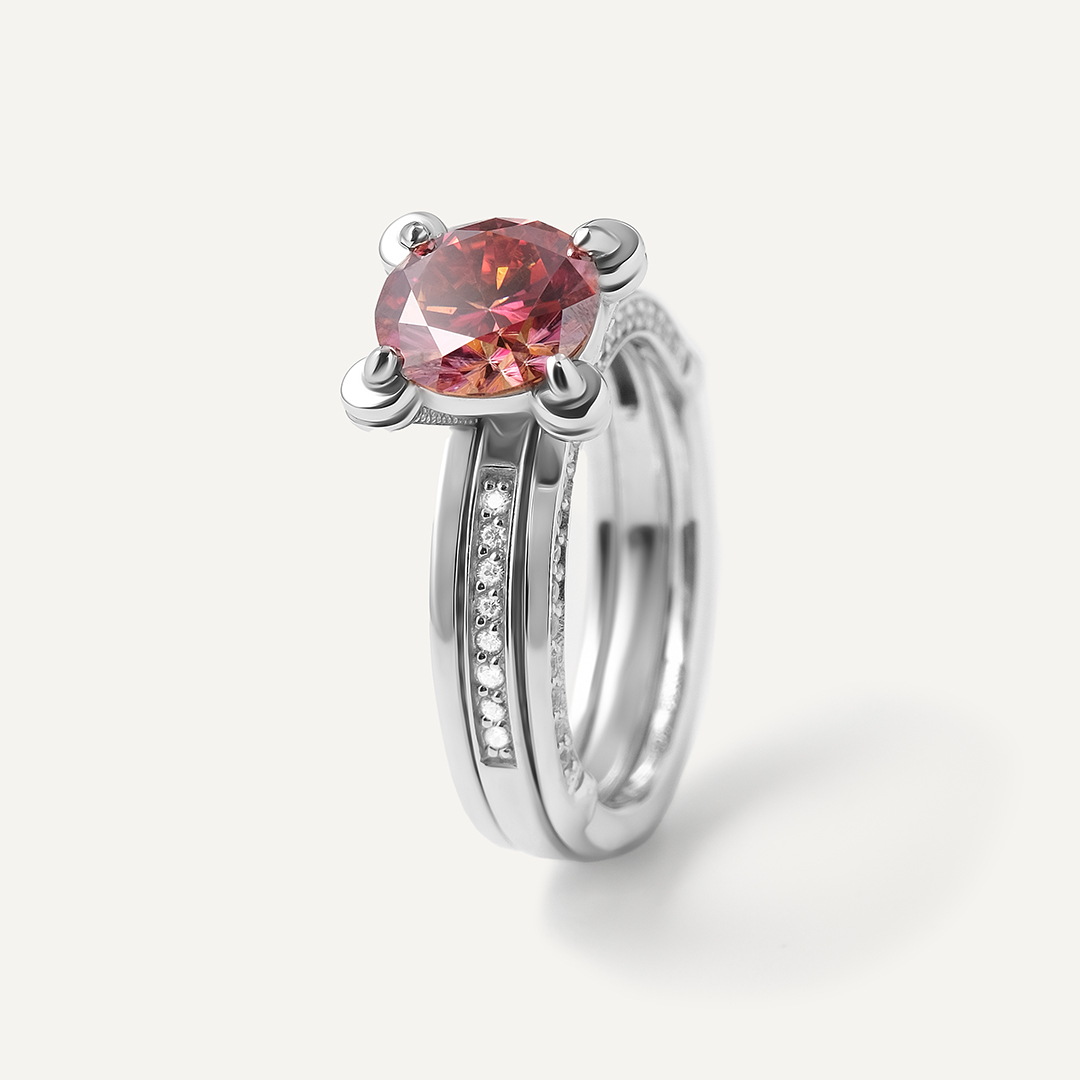 Серебряное кольцо с арбузным муассанитом