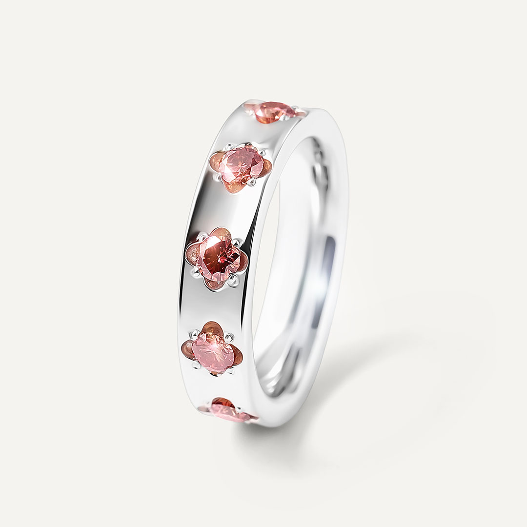 Серебряное кольцо с арбузными муассанитами