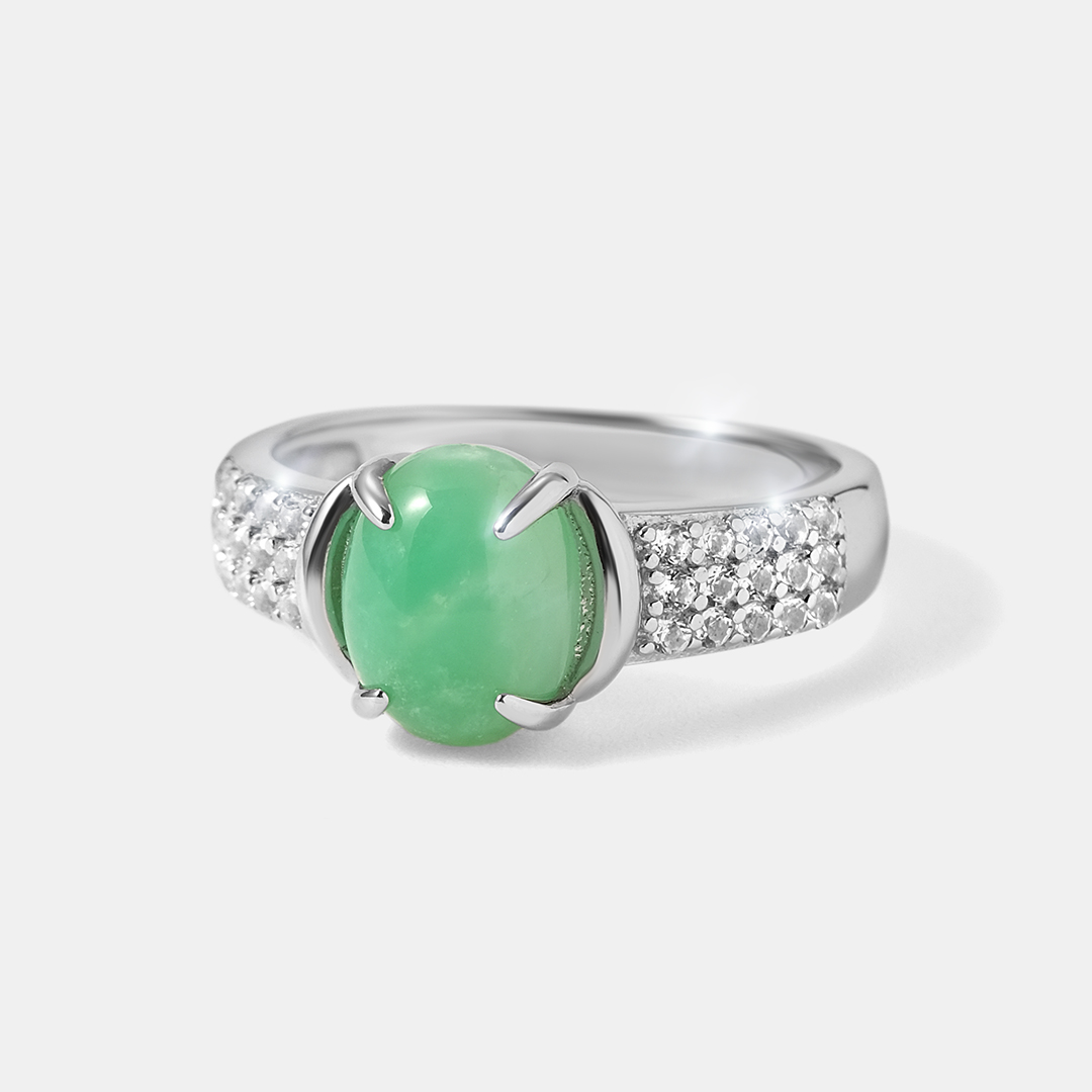 Серебряное кольцо с зеленым халцедоном