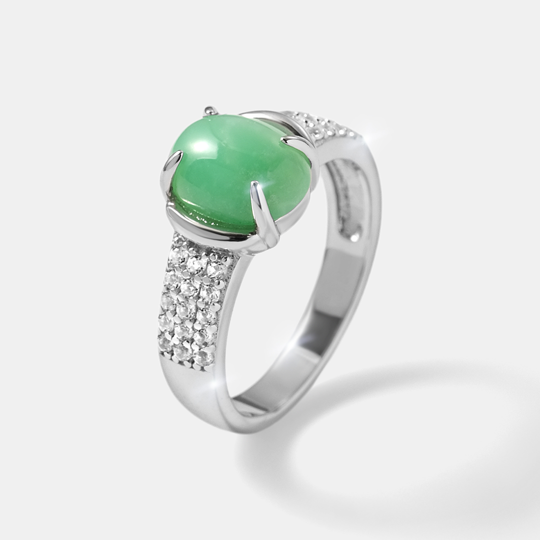 Серебряное кольцо с зеленым халцедоном