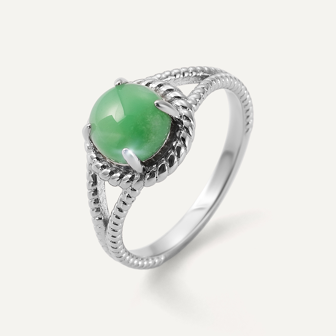 Серебряное кольцо с зеленым халцедоном