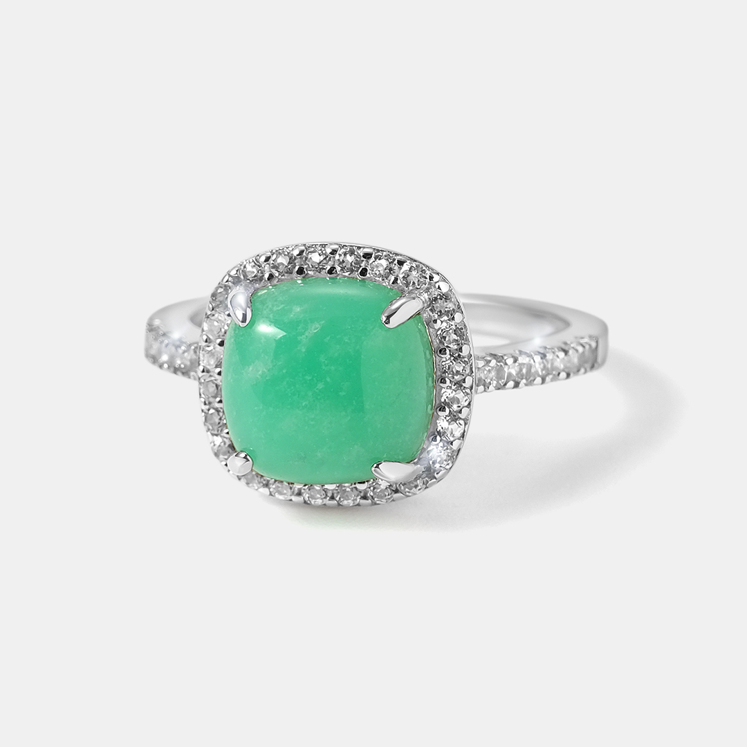 Серебряное кольцо с зеленым халцедоном
