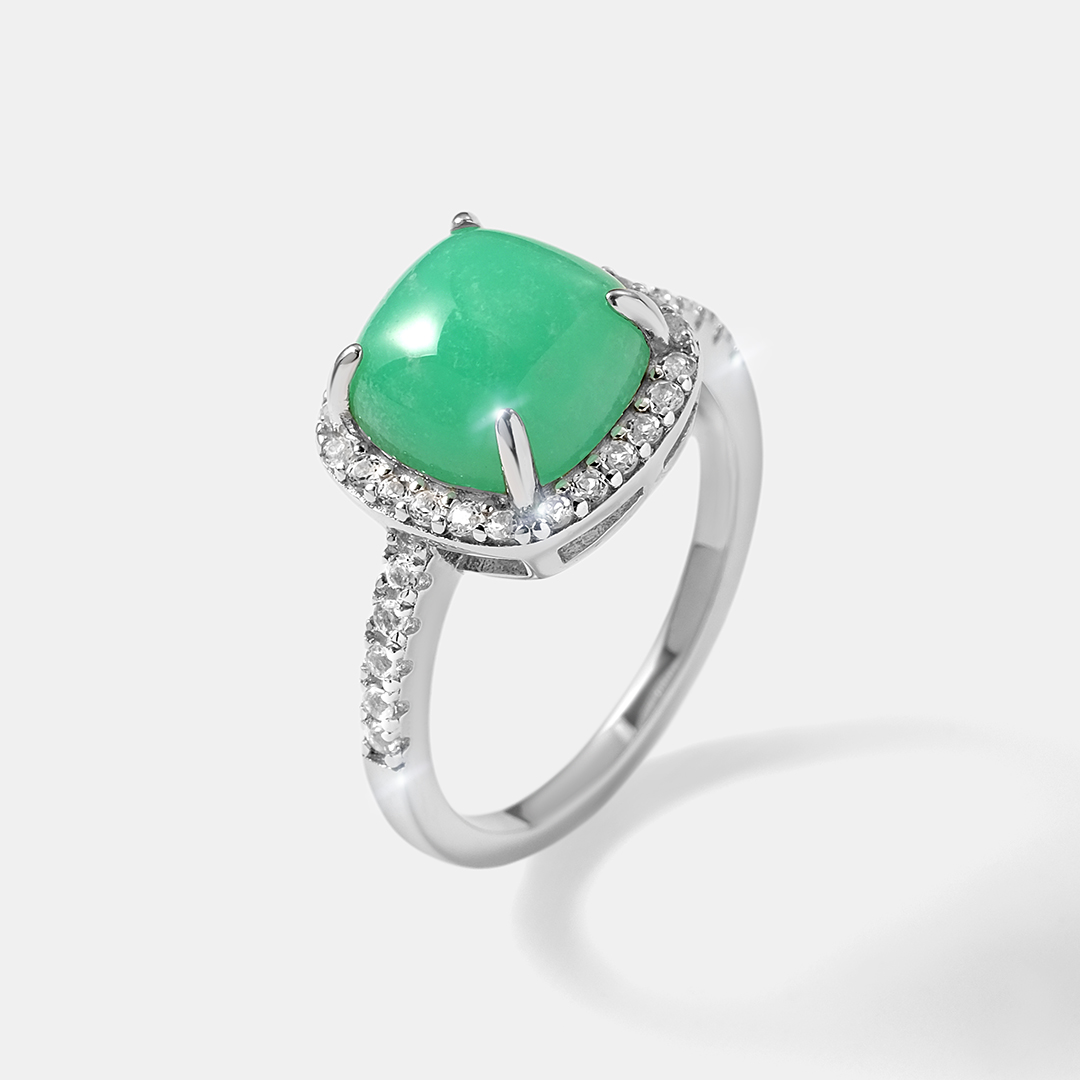 Серебряное кольцо с зеленым халцедоном