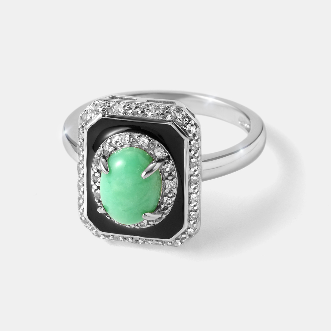 Серебряное кольцо с зеленым халцедоном