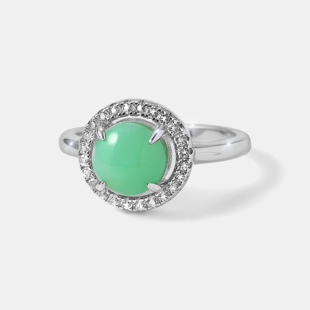 Серебряное кольцо с зеленым халцедоном