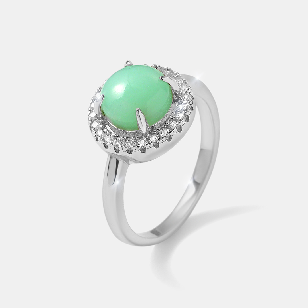 Серебряное кольцо с зеленым халцедоном