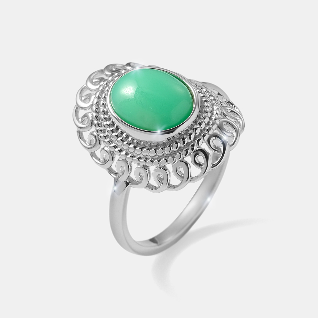 Серебряное кольцо с зеленым халцедоном