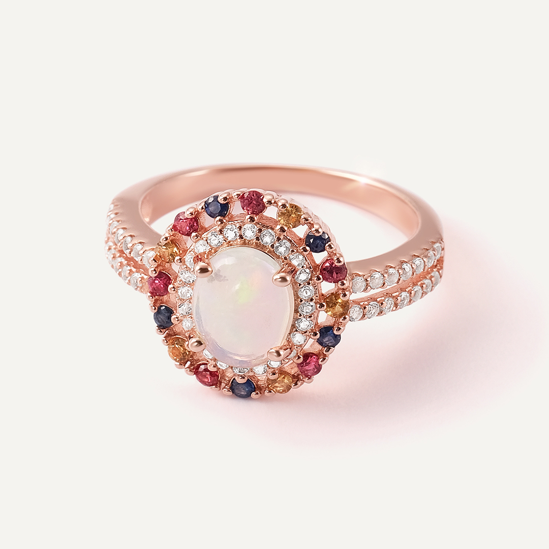 Серебряное кольцо с опалом и мультисапфирами