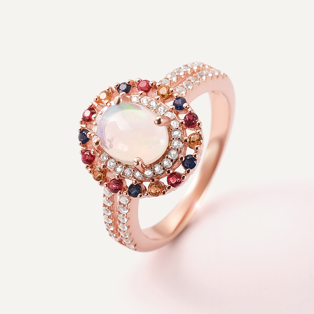 Серебряное кольцо с опалом и мультисапфирами