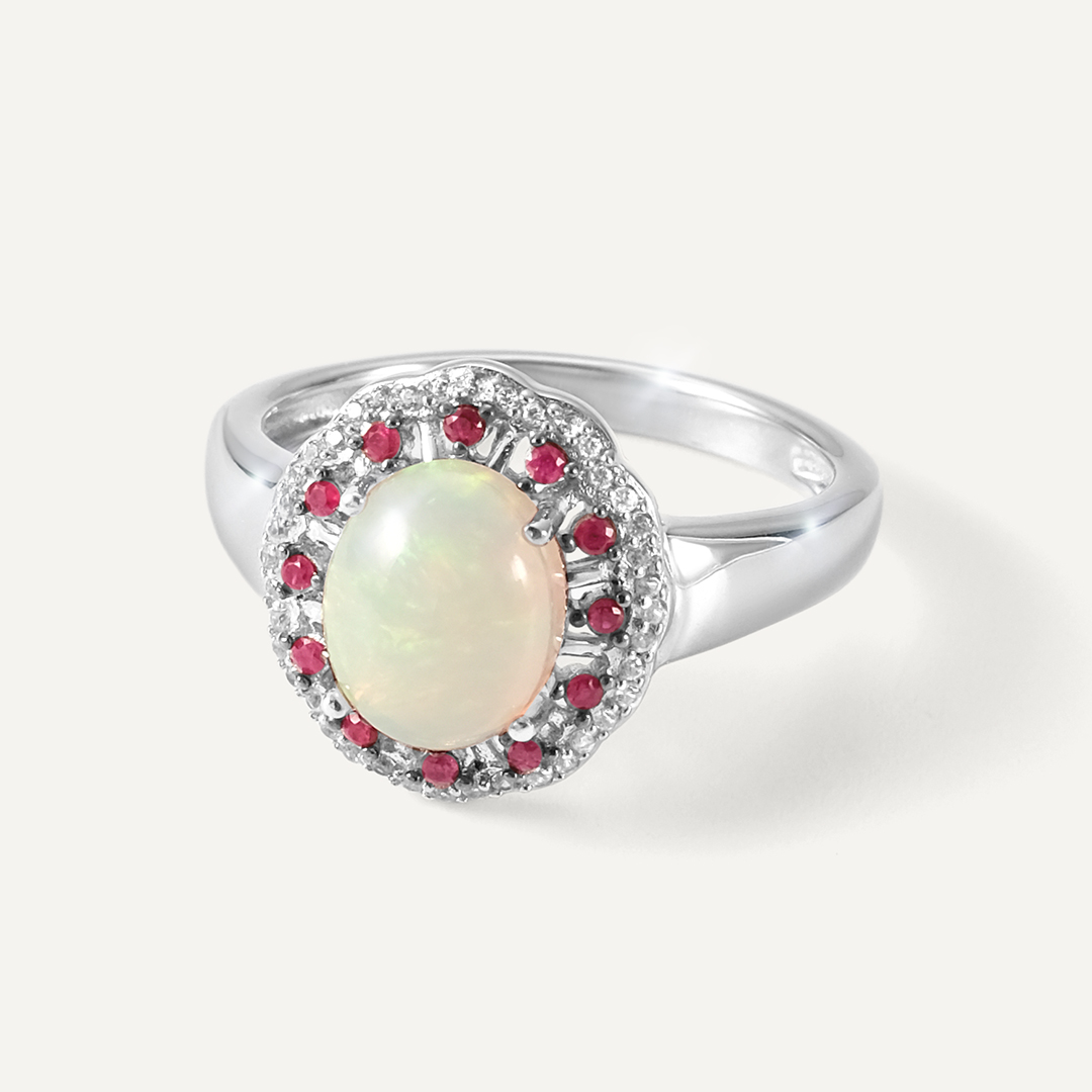 Серебрянок кольцо с опалом и рубинами
