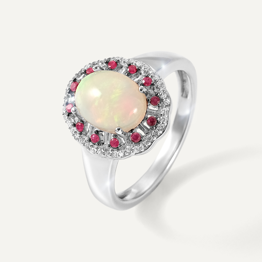 Серебрянок кольцо с опалом и рубинами