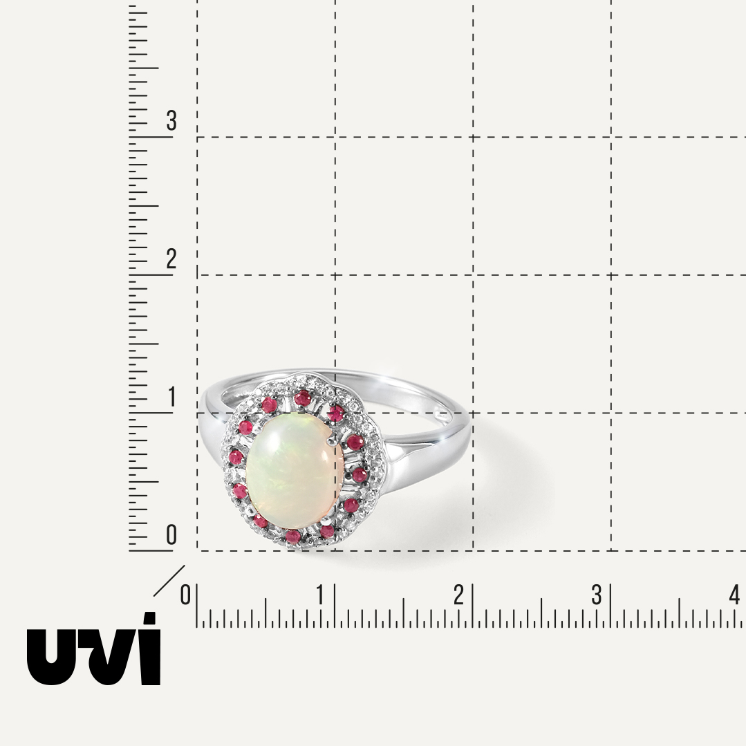 Серебрянок кольцо с опалом и рубинами