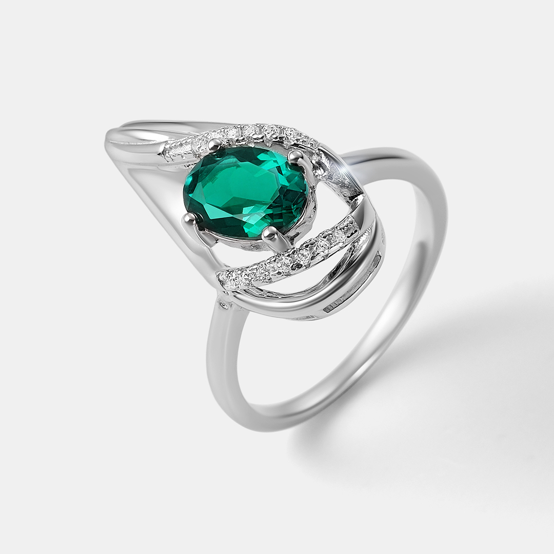 Серебряное кольцо с выращенным изумрудом