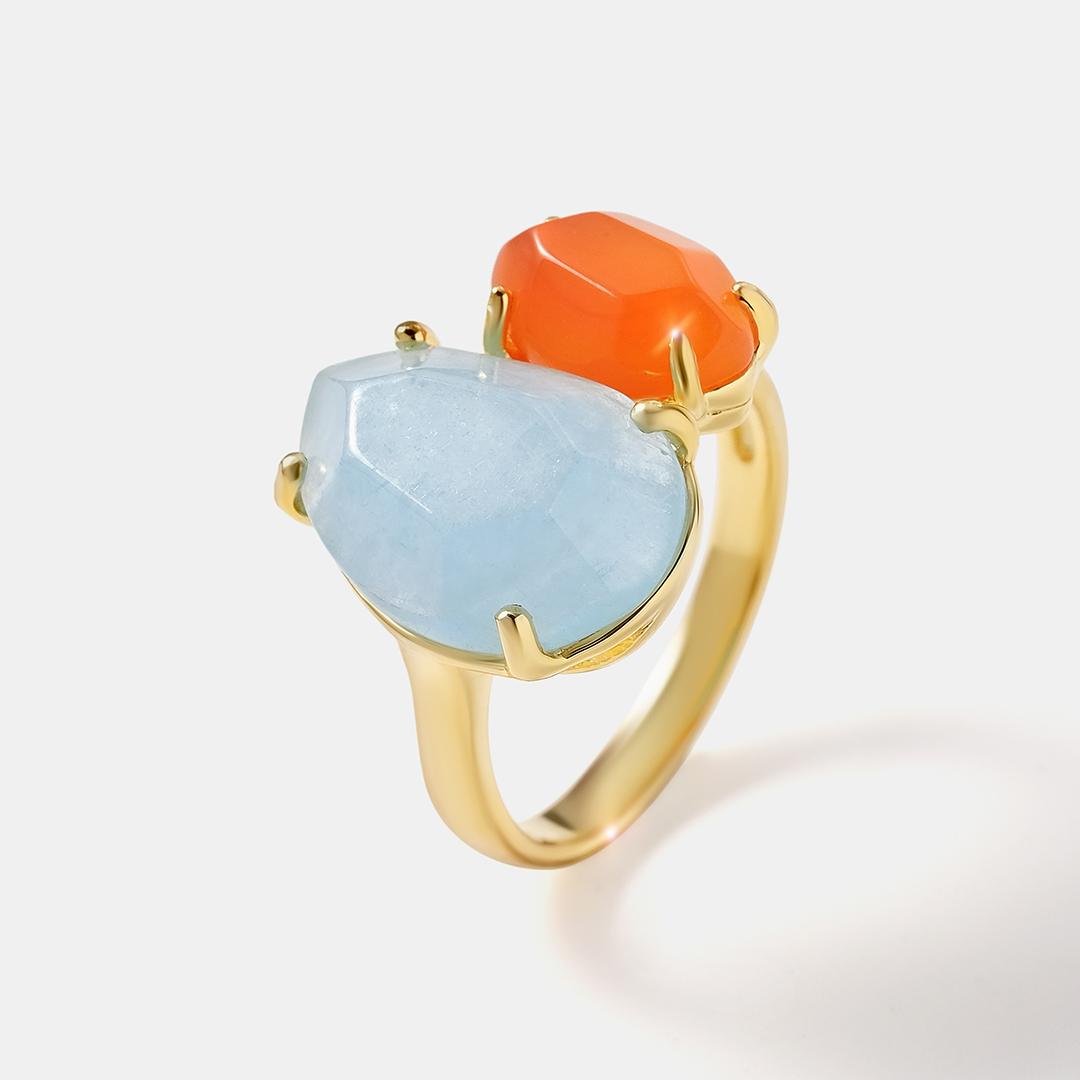 Серебряное кольцо с аквамарином и халцедоном