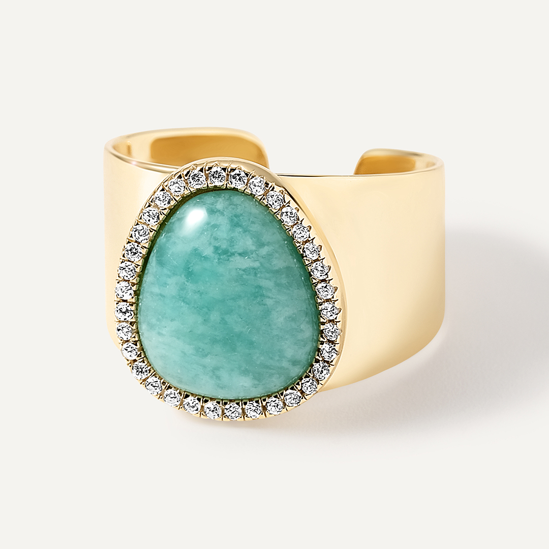 Серебряное незамкнутое кольцо с амазонитом