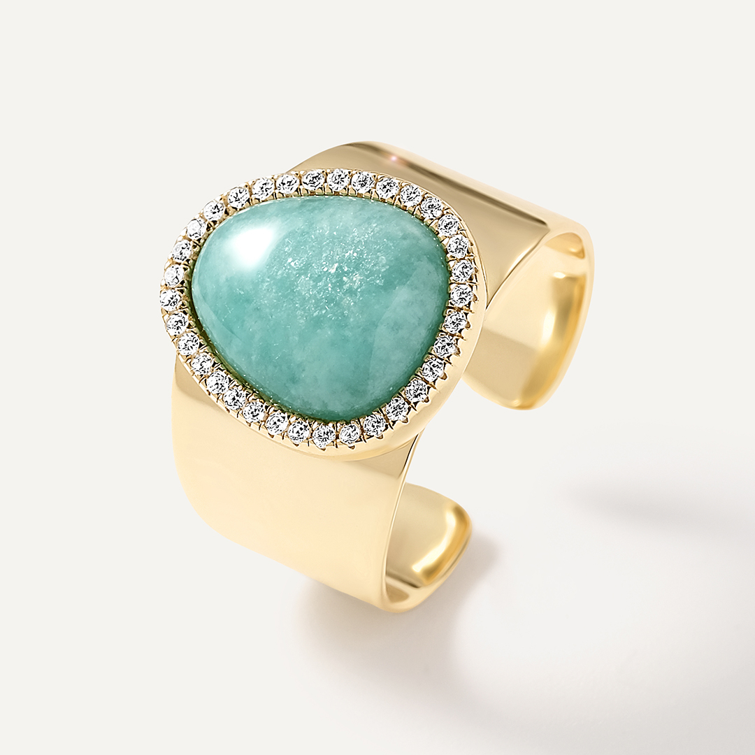 Серебряное незамкнутое кольцо с амазонитом