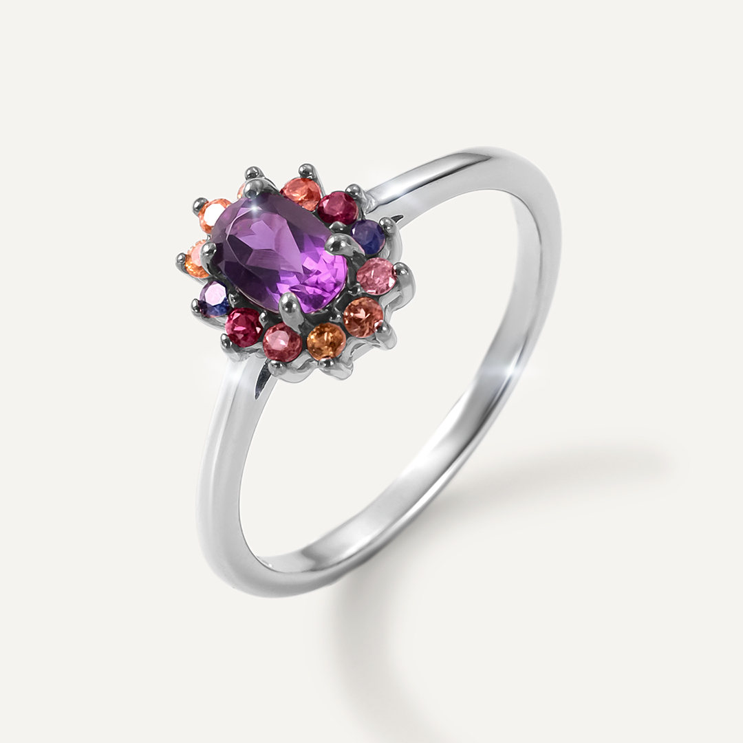 Серебряное кольцо с аметистом и мультисапфирами