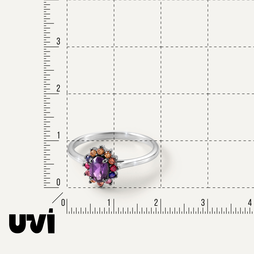 Серебряное кольцо с аметистом и мультисапфирами