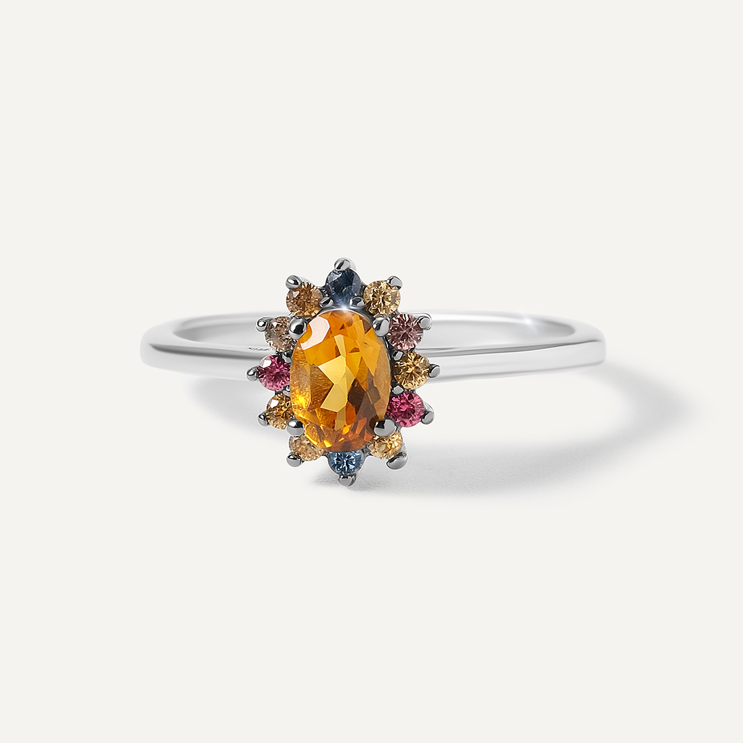 Серебряное кольцо с цитрином и мультисапфирами
