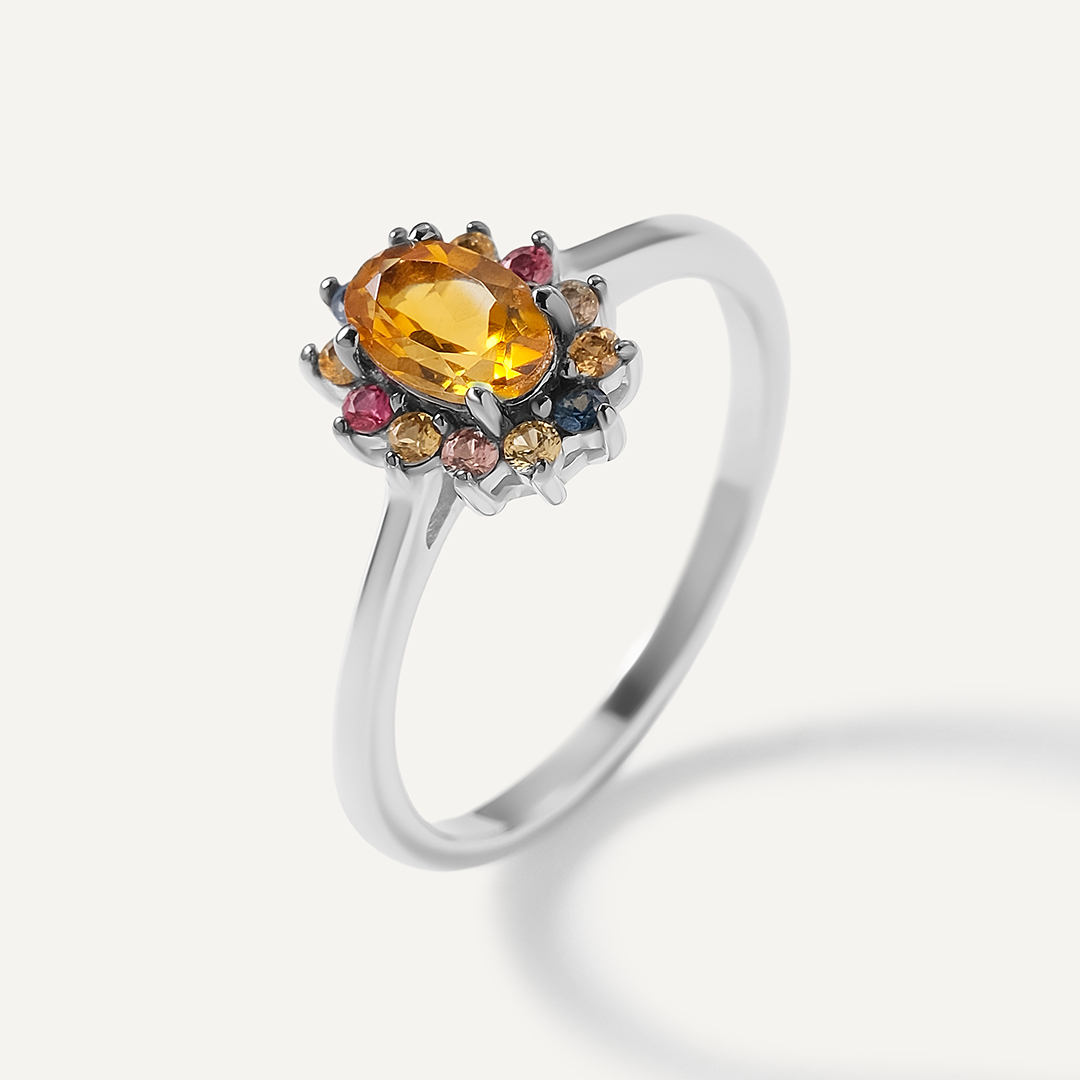 Серебряное кольцо с цитрином и мультисапфирами