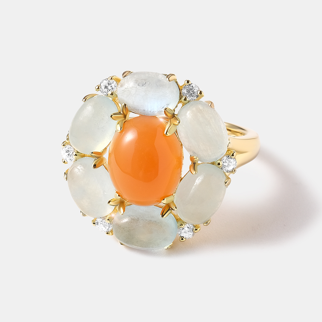 Серебряное кольцо с халцедоном и аквамаринами