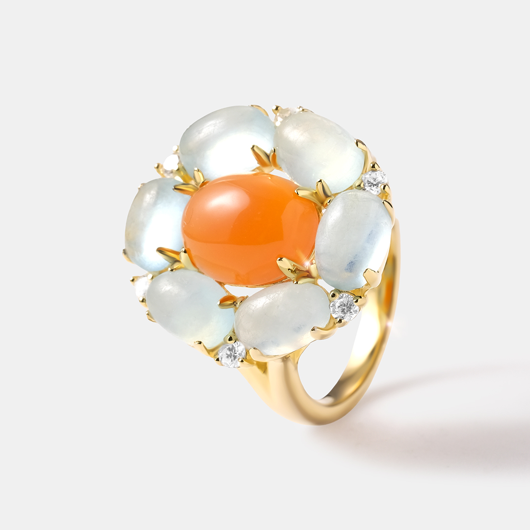 Серебряное кольцо с халцедоном и аквамаринами