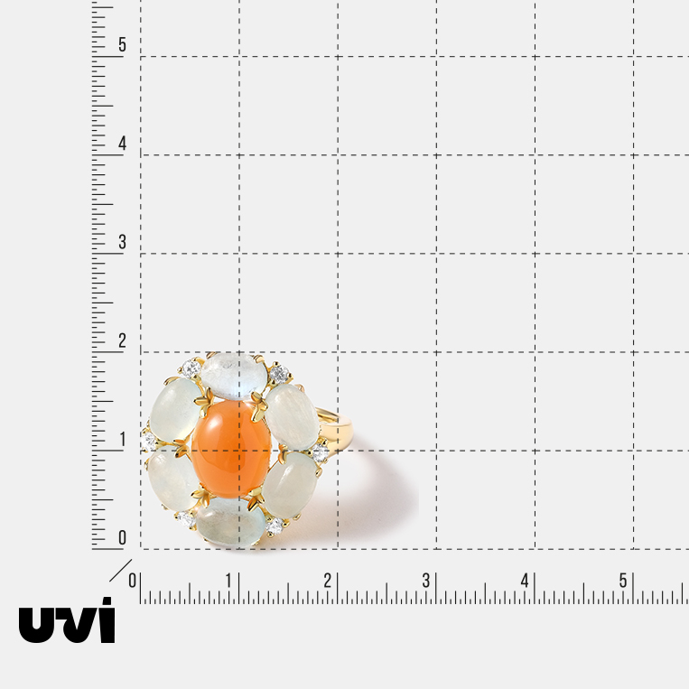 Серебряное кольцо с халцедоном и аквамаринами