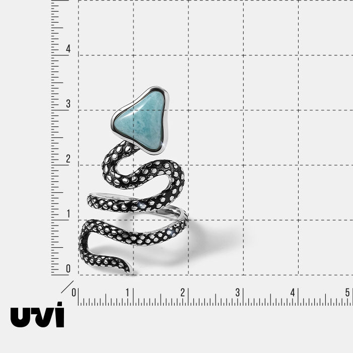 Серебряное незамкнутое кольцо с ларимаром "Змея"