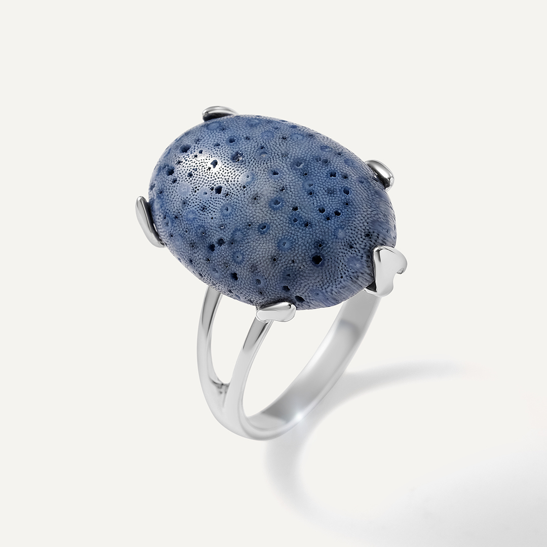 Серебряное кольцо с кораллом Акори