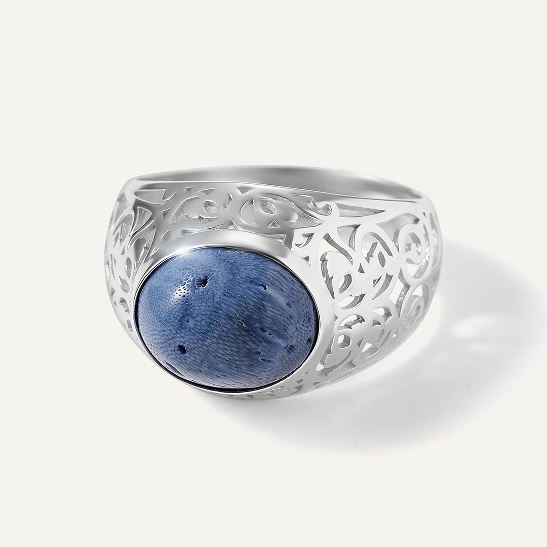 Серебряное кольцо с кораллом Акори