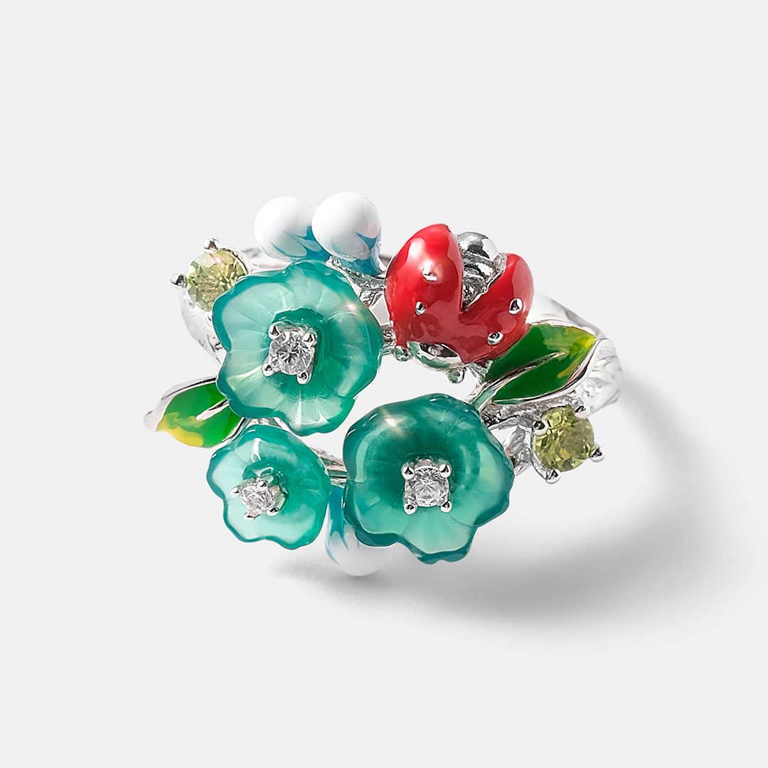 Серебряное кольцо с халцедонами "Цветы"