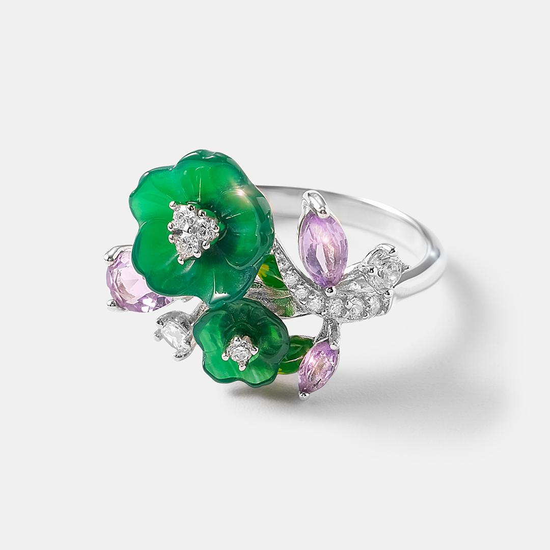 Серебряное кольцо с халцедонами "Цветы"