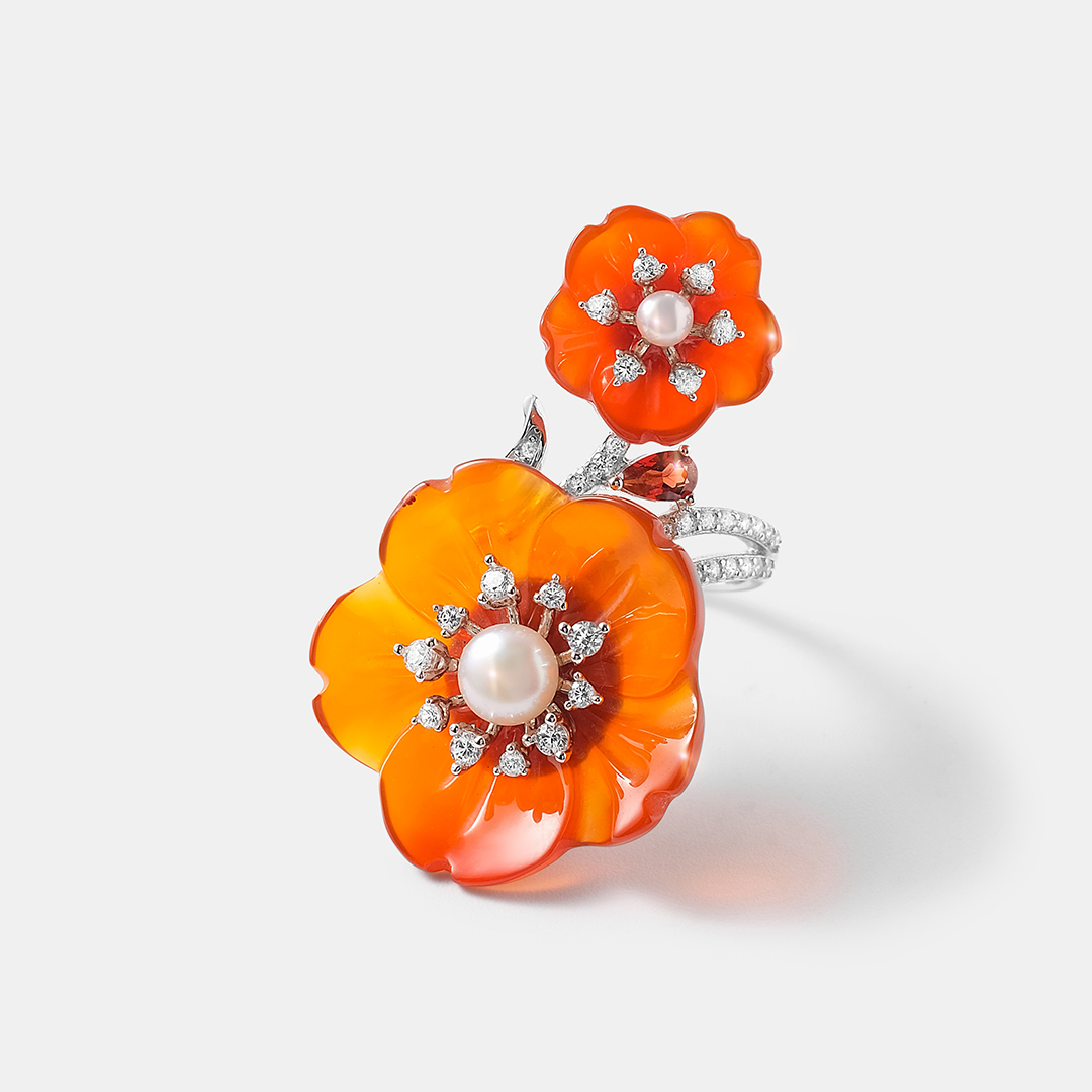 Серебряное кольцо с агатами "Цветы"