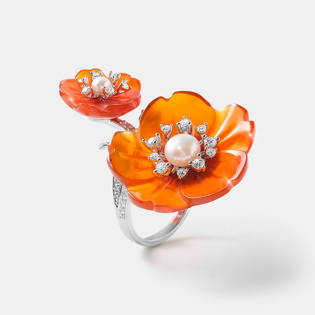 Серебряное кольцо с агатами "Цветы"