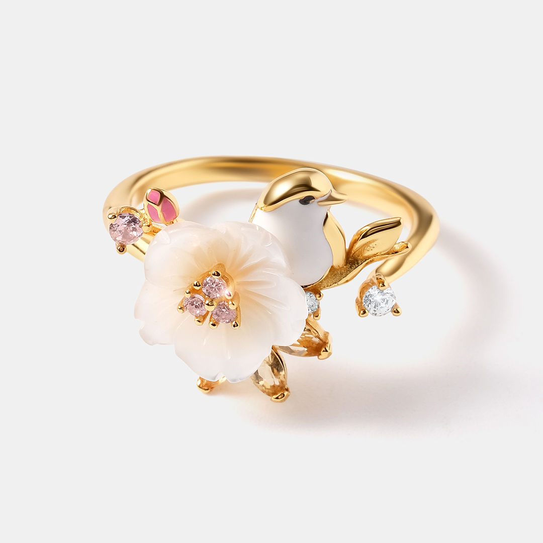 Серебряное кольцо с перламутром "Птичка"