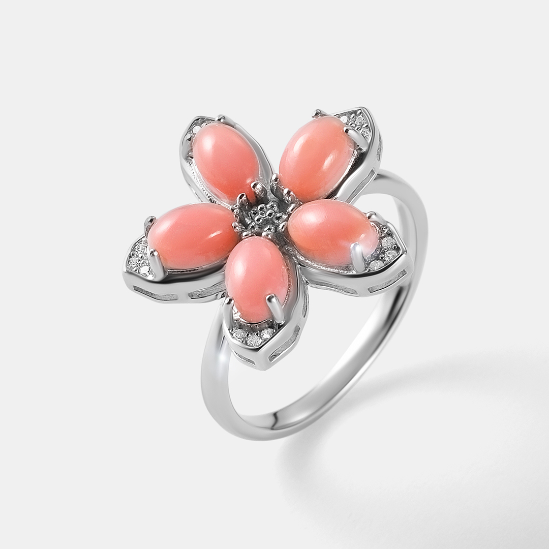 Серебряное кольцо с кораллами "Цветок"