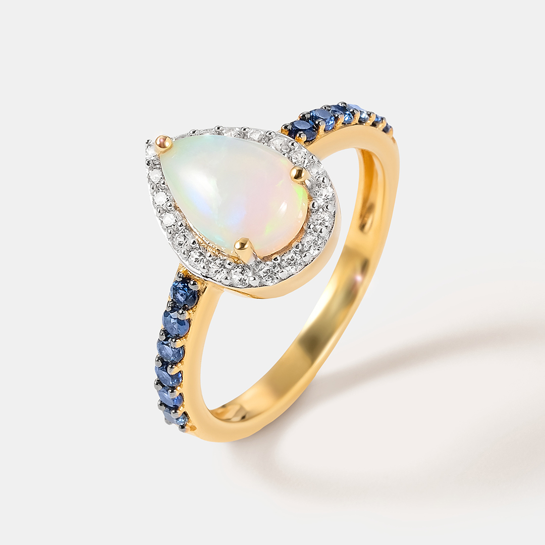 Серебряное кольцо с опалом и сапфирами