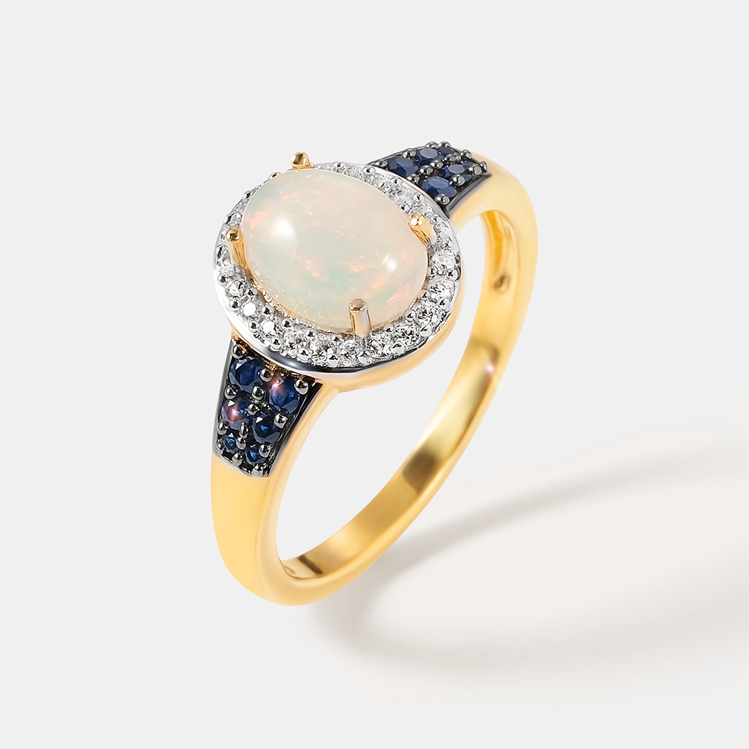 Серебряное кольцо с опалом и сапфирами