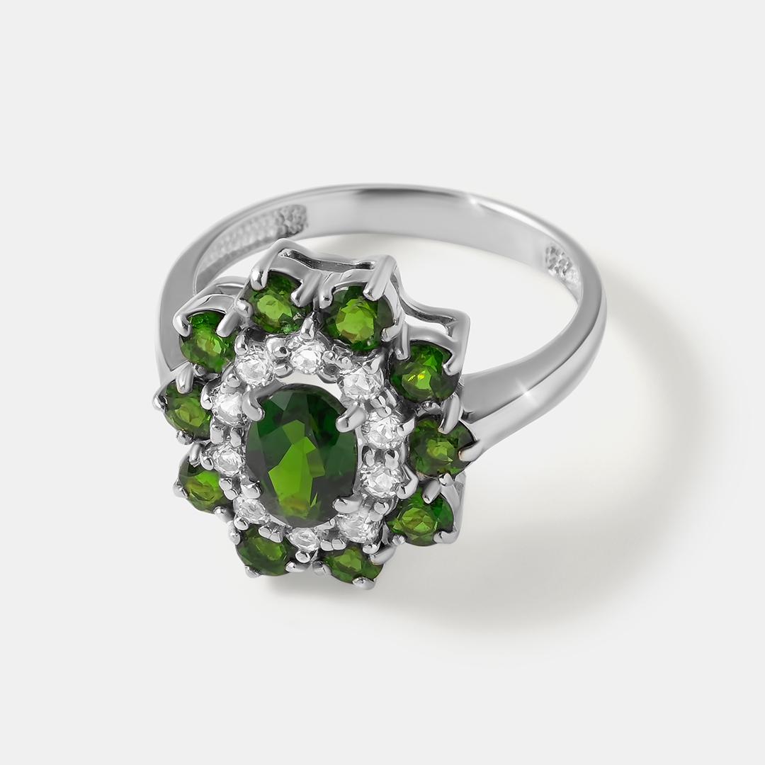Серебряное кольцо с хромдиопсидами