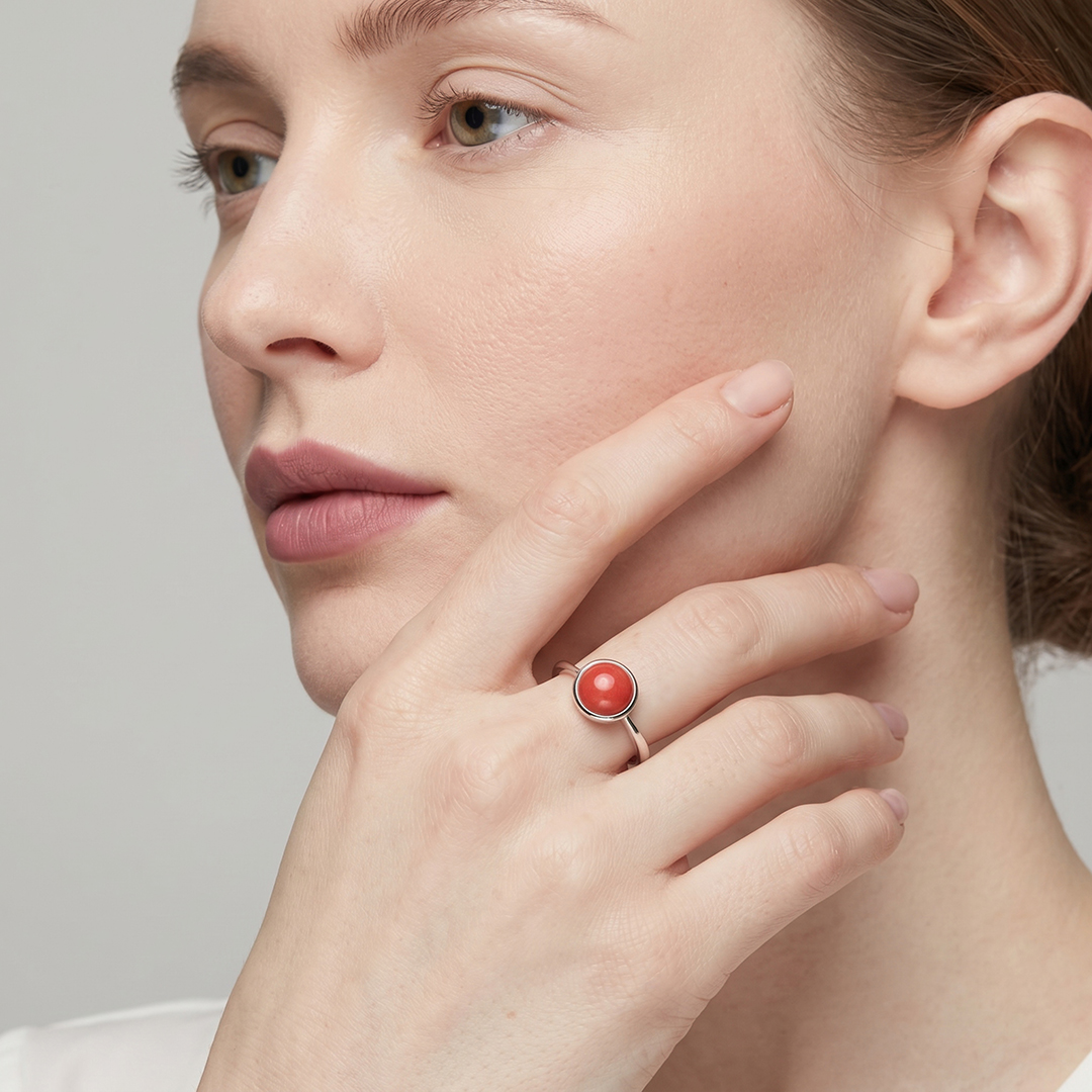 Серебряное кольцо с кораллом Салмон