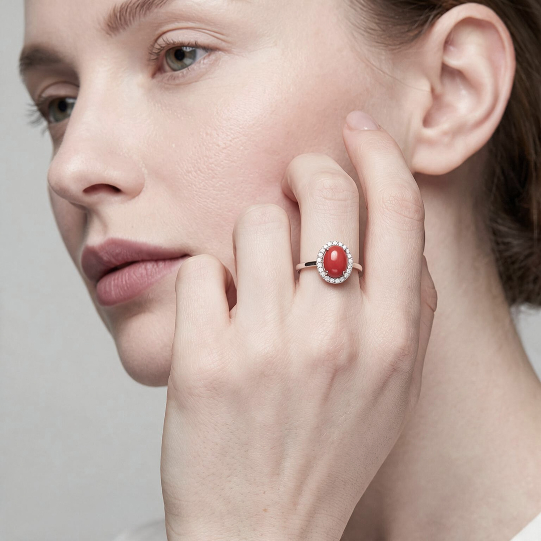 Серебряное кольцо с кораллом Салмон