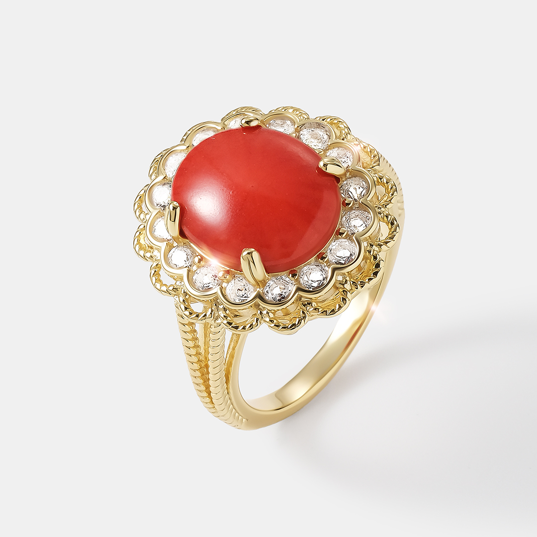 Серебряное кольцо с кораллом Салмон и топазами
