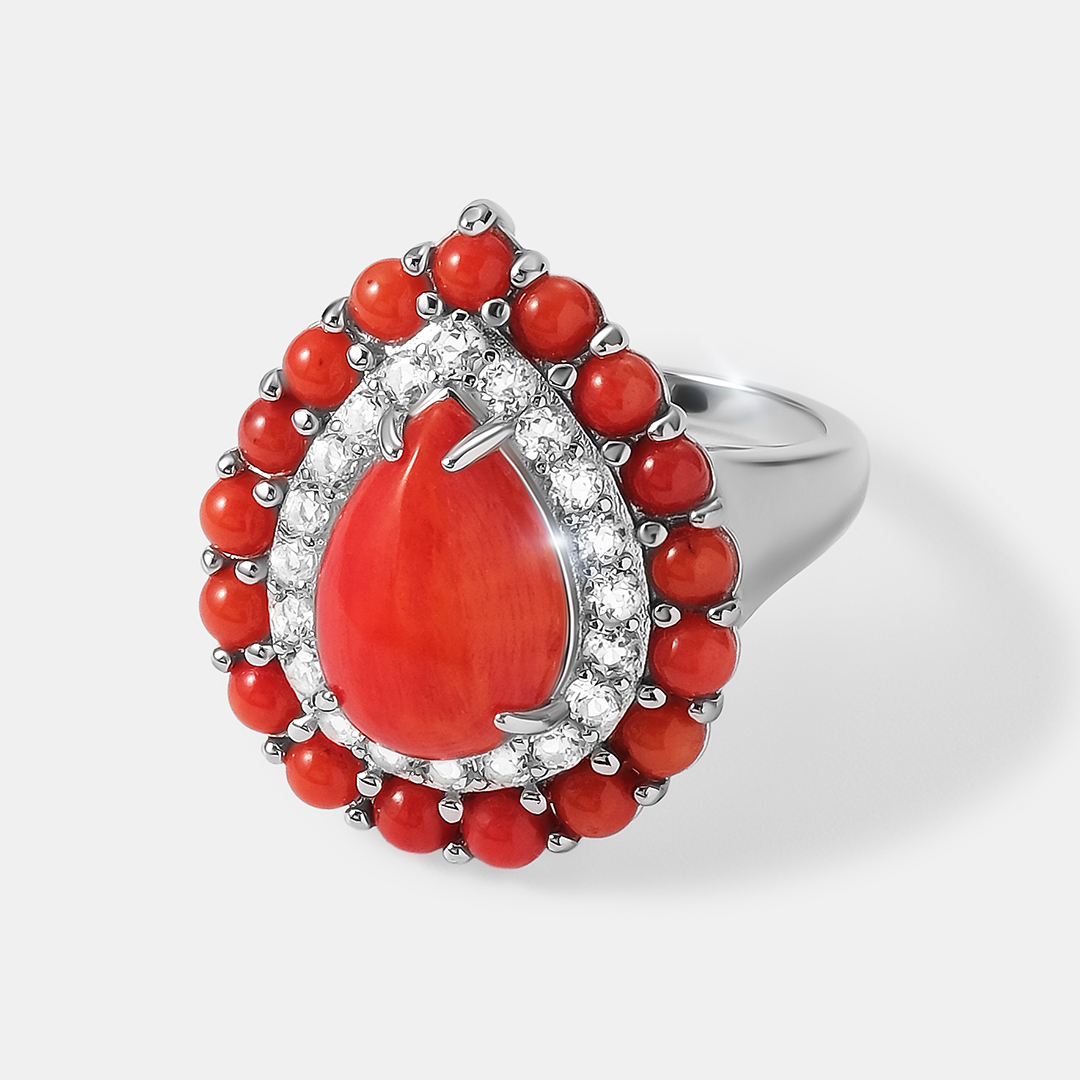 Серебряное кольцо с кораллвми Салмон