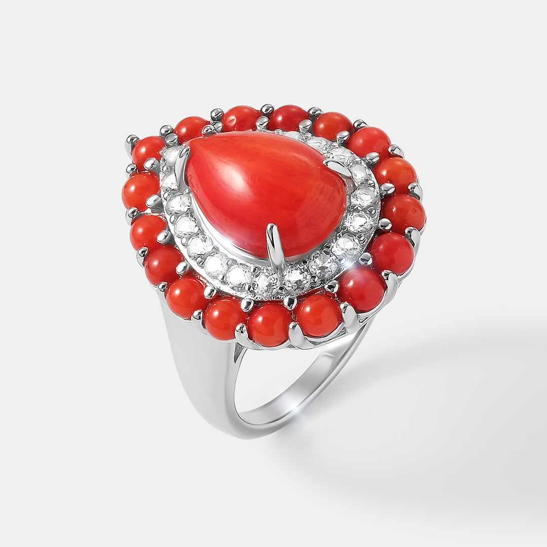 Серебряное кольцо с кораллвми Салмон