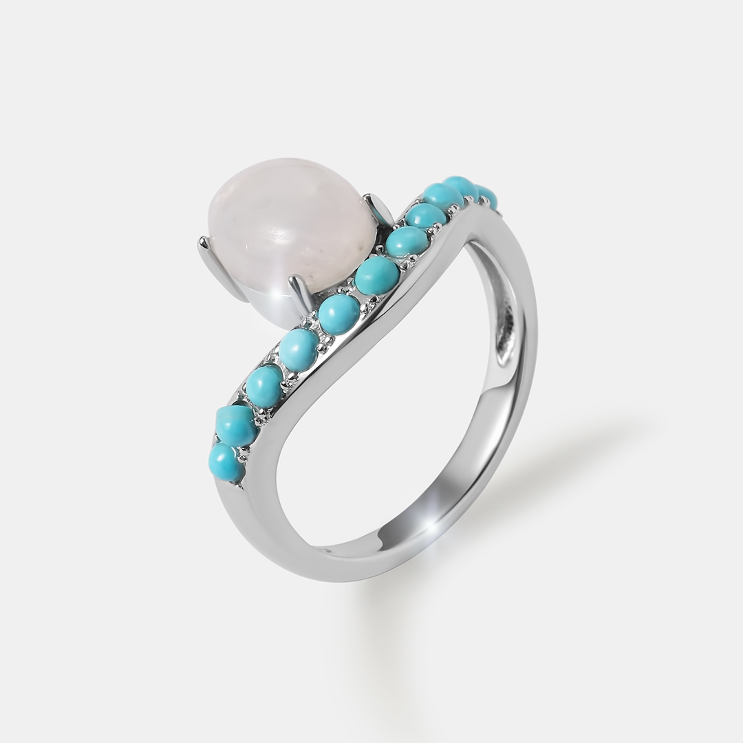 Серебряное кольцо с лунным камнем и бирюзой